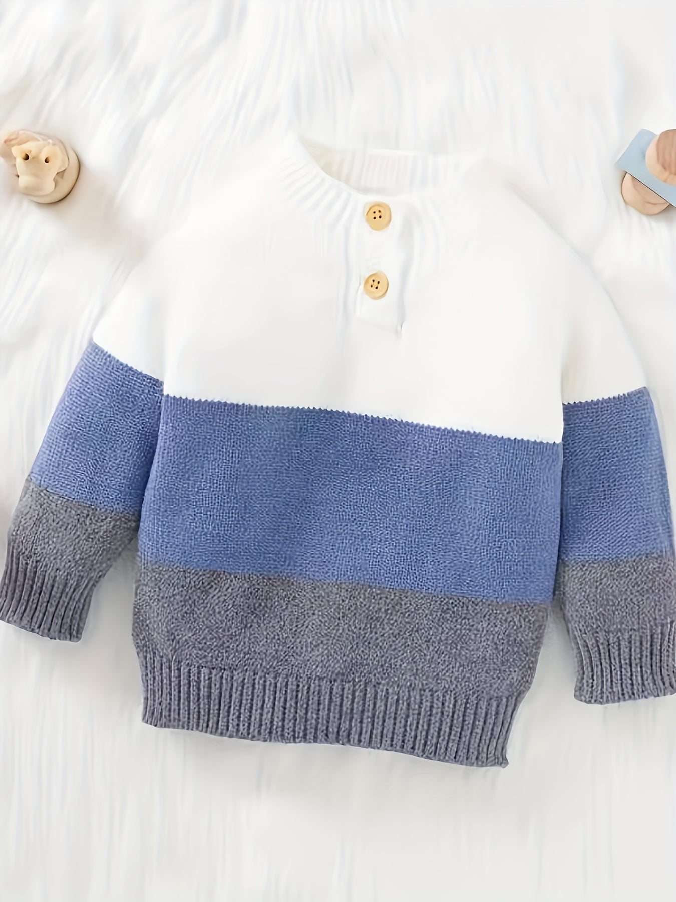 Boys Striped Knit Sweater, Mandarin Collar, Button Detail, Long Sleeve, Fall/Winter Wear - Hiccupzz