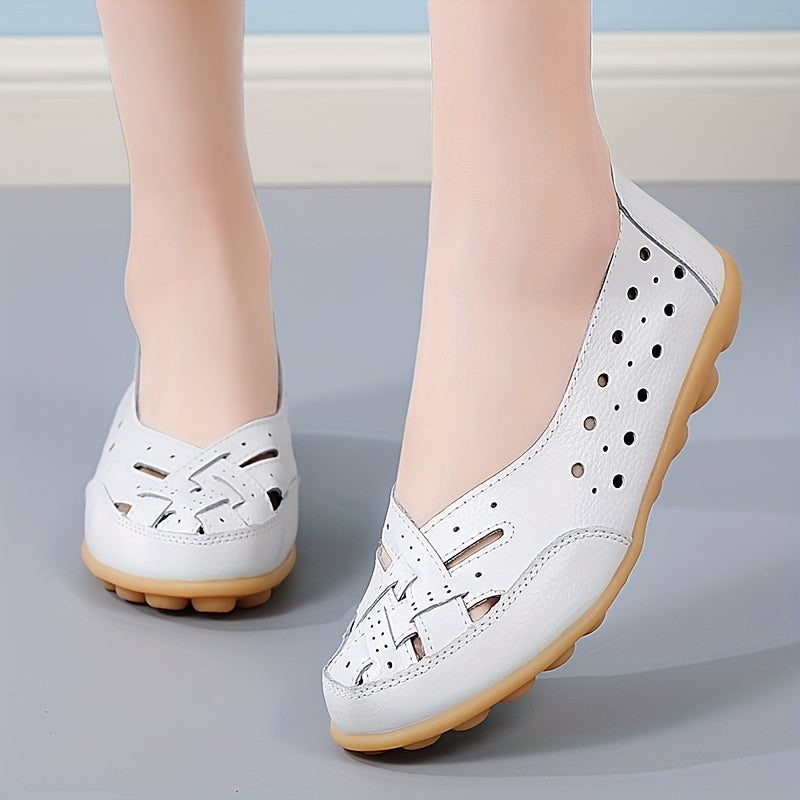 Women's Hollow Out Breathable Slip-On Flats, Casual All-Match Daily Shoes - Hiccupzz