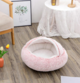 2 In 1 Dog And Cat Bed Pet Winter Bed Round Plush Warm Bed House Soft Long Plush Pets Bed Pet Products - Hiccupzz