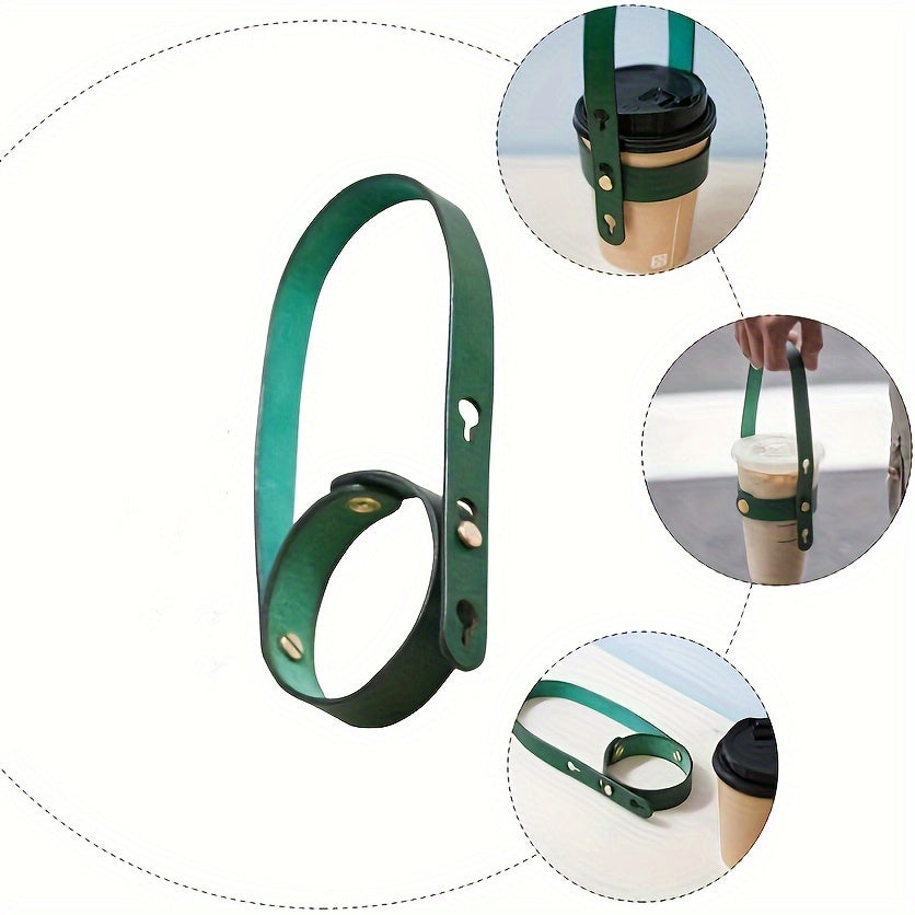 3 Pcs Faux Leather Coffee Cup Holders with Adjustable Straps - Perfect for Outdoor Adventures, Travel & Cruises - Vintage Green, Classic Brown, Deep Black - Hiccupzz