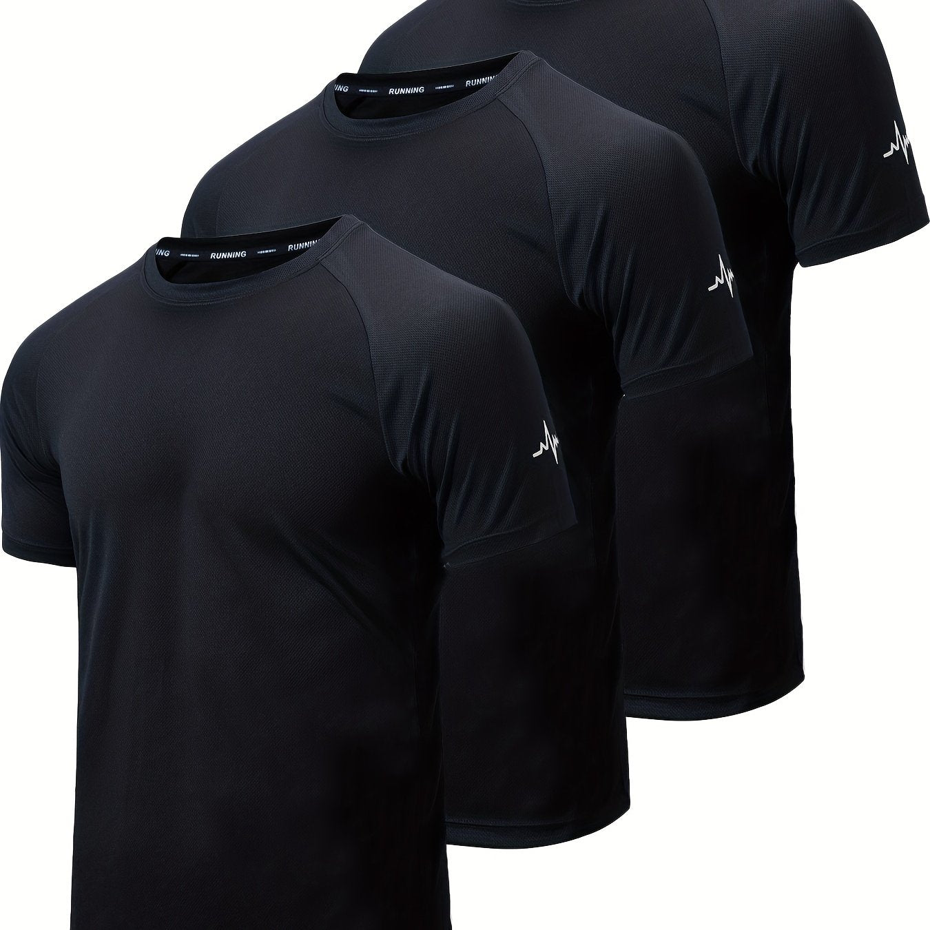 3-Pack Men's Athletic Short Sleeve Crew Neck Shirts - Moisture-Wicking Undershirts with Electrocardiography Print - Hiccupzz