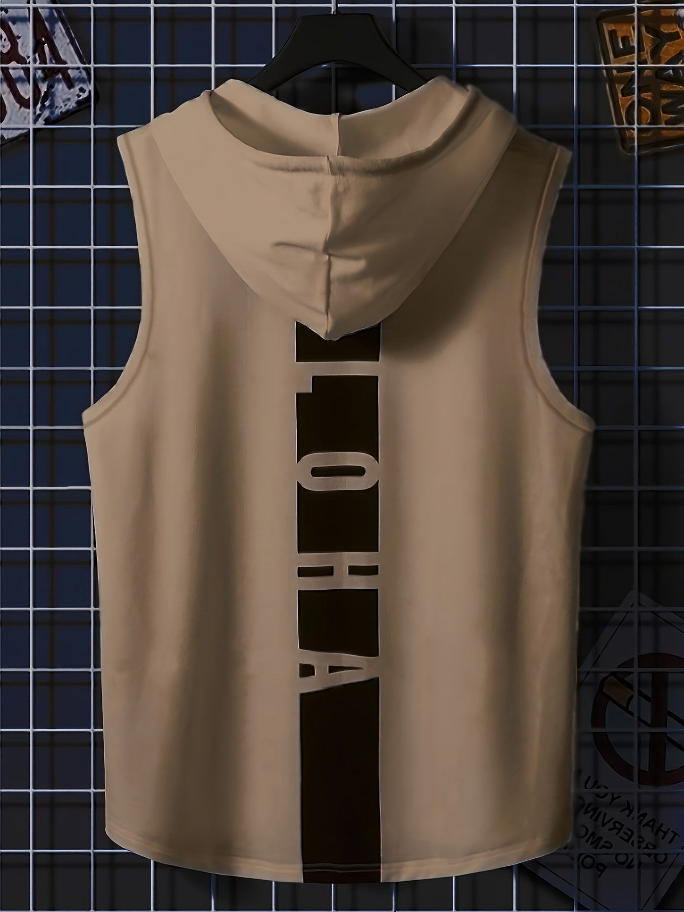 Men's Sleeveless Hooded Tank Top With Letter Print, Casual Sportswear, Gym Fitness Vest - Hiccupzz