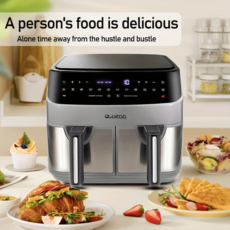 10-Quart Upgraded Dual Pot Touch Screen Air Fryer Oven - 14 Functions, Multi-Function Cooker for Two Foods