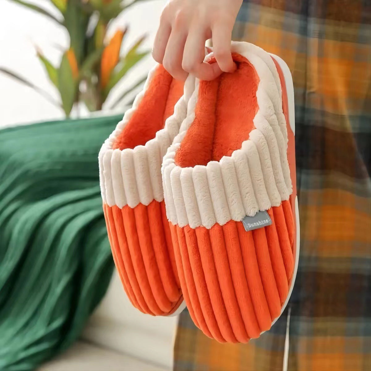 Unisex Winter Slippers Corduroy Shoes Couples Bedroom Slippers Women Men - Hiccupzz