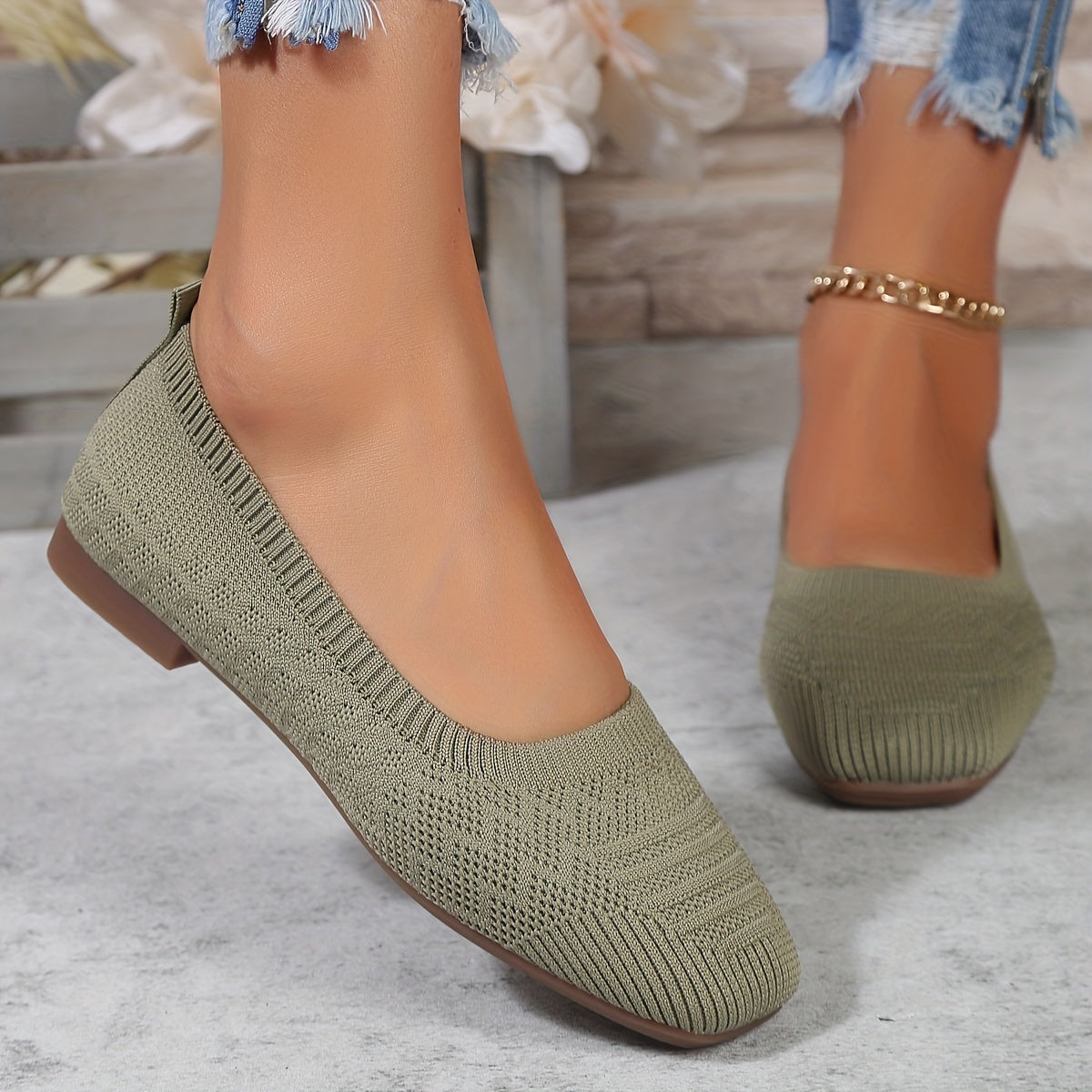 Women's Breathable Square Toe Slip-On Flats, Lightweight & Comfortable Casual Shoes - Hiccupzz