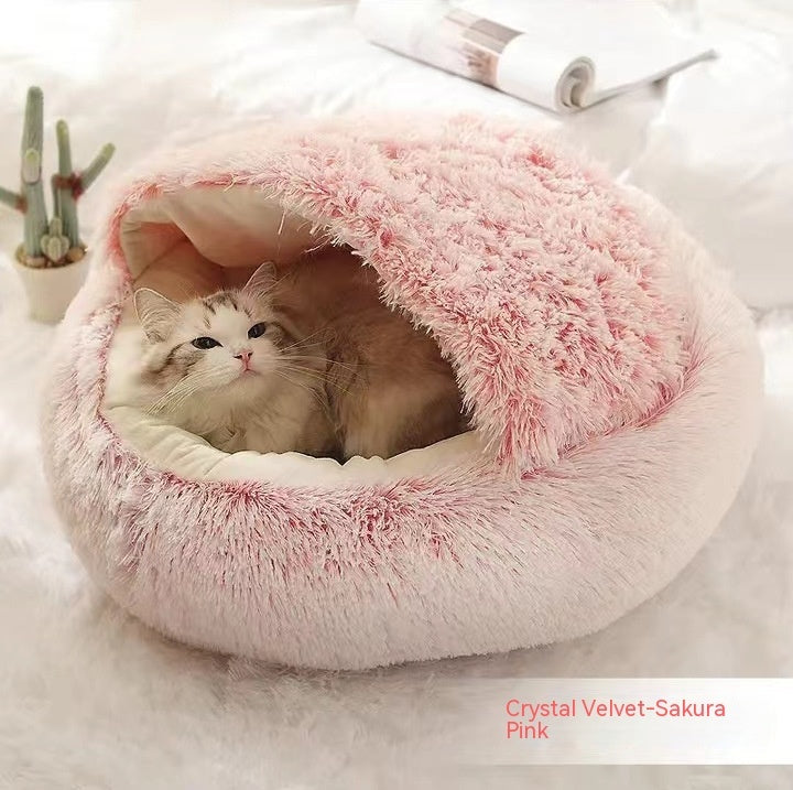 2 In 1 Dog And Cat Bed Pet Winter Bed Round Plush Warm Bed House Soft Long Plush Pets Bed Pet Products - Hiccupzz