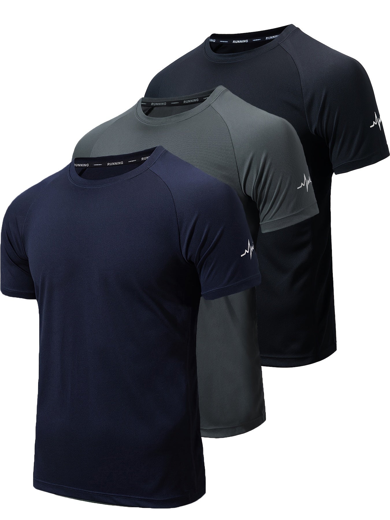 3-Pack Men's Athletic Short Sleeve Crew Neck Shirts - Moisture-Wicking Undershirts with Electrocardiography Print - Hiccupzz