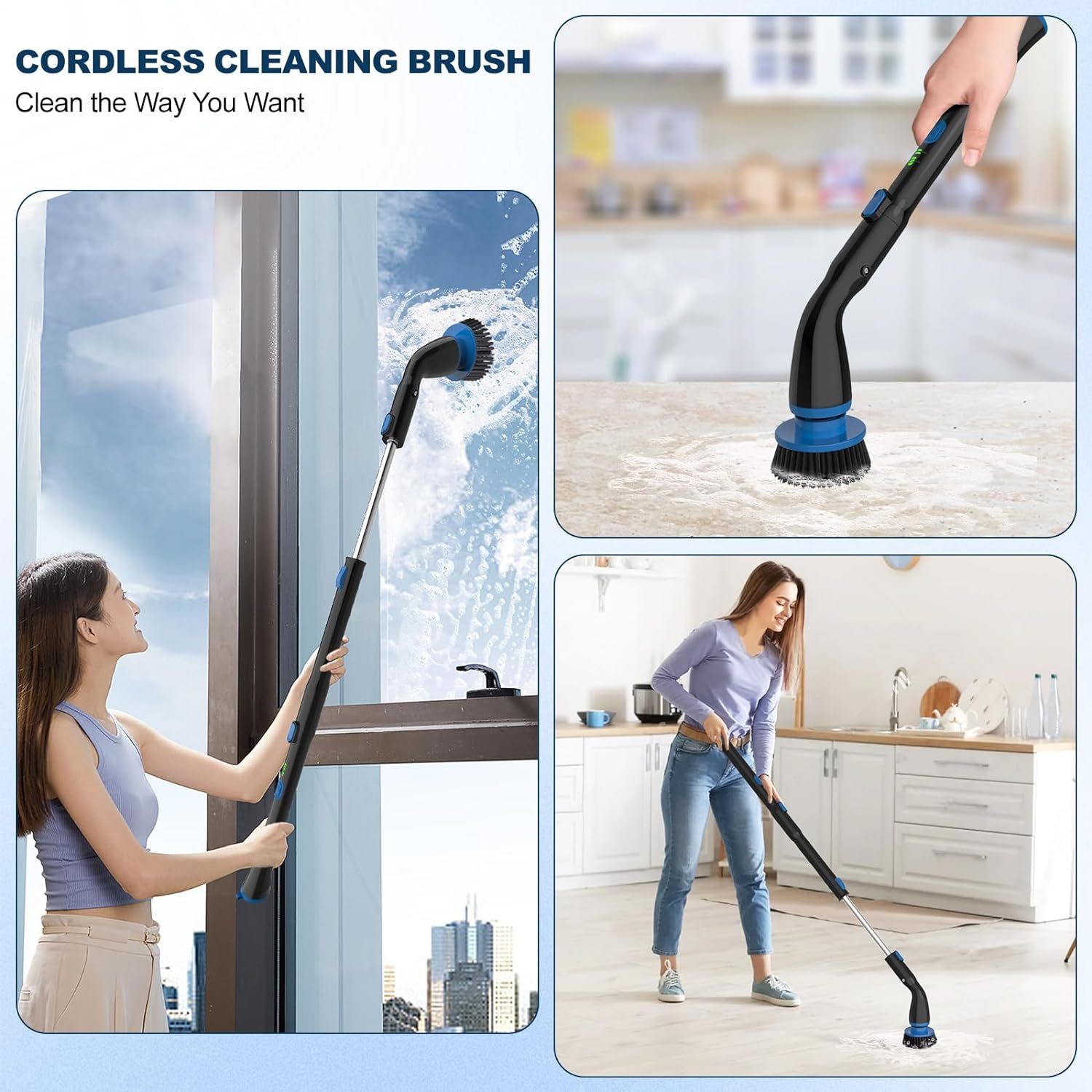 Electric Spin Scrubber, Cordless Cleaning Brush With 4 Replaceable Brush Heads And Adjustable Extension Handle Power Shower Scrubber For Bathroom, Kitchen, Tub, Tile, Floor - Hiccupzz