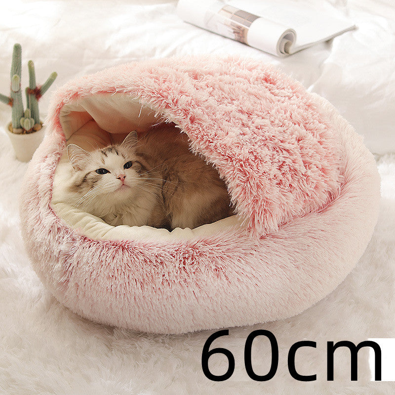 2 In 1 Dog And Cat Bed Pet Winter Bed Round Plush Warm Bed House Soft Long Plush Pets Bed Pet Products - Hiccupzz