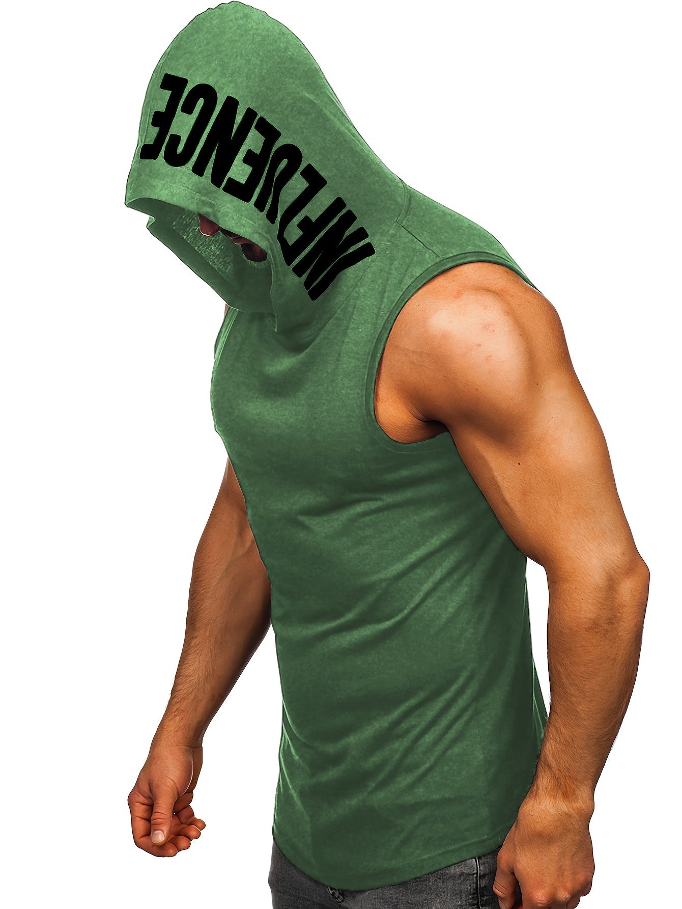 Men's Quick-Dry Hooded Tank Top with Letter Print - Moisture-Wicking Athletic Sleeveless Shirt for Gym & Running - Hiccupzz