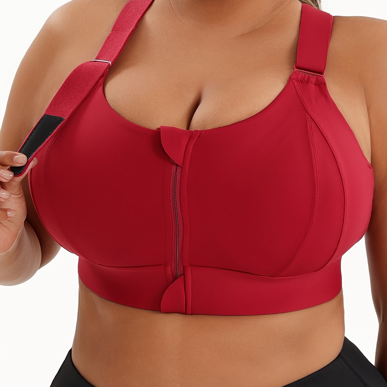 Plus Size Front Zip High Elasticity Sports Bra - Padded Yoga Bra with Adjustable Straps and Stylish Racerback Design - Hiccupzz
