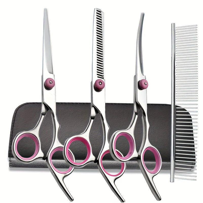 Dog Grooming Scissors Kit – Professional Pet Cleaning and Grooming Tool Set with Safety Round Tip Stainless Steel Shears for Dogs & Cats - Hiccupzz