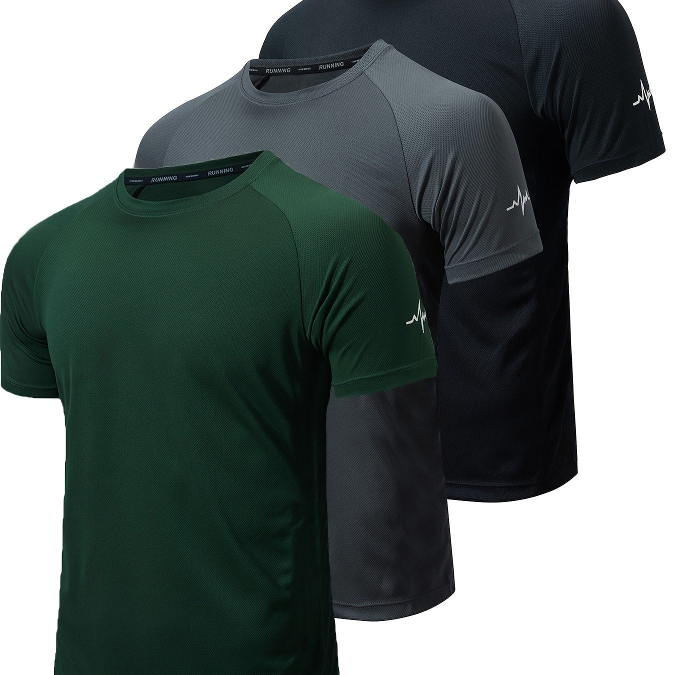 3-Pack Men's Athletic Short Sleeve Crew Neck Shirts - Moisture-Wicking Undershirts with Electrocardiography Print - Hiccupzz