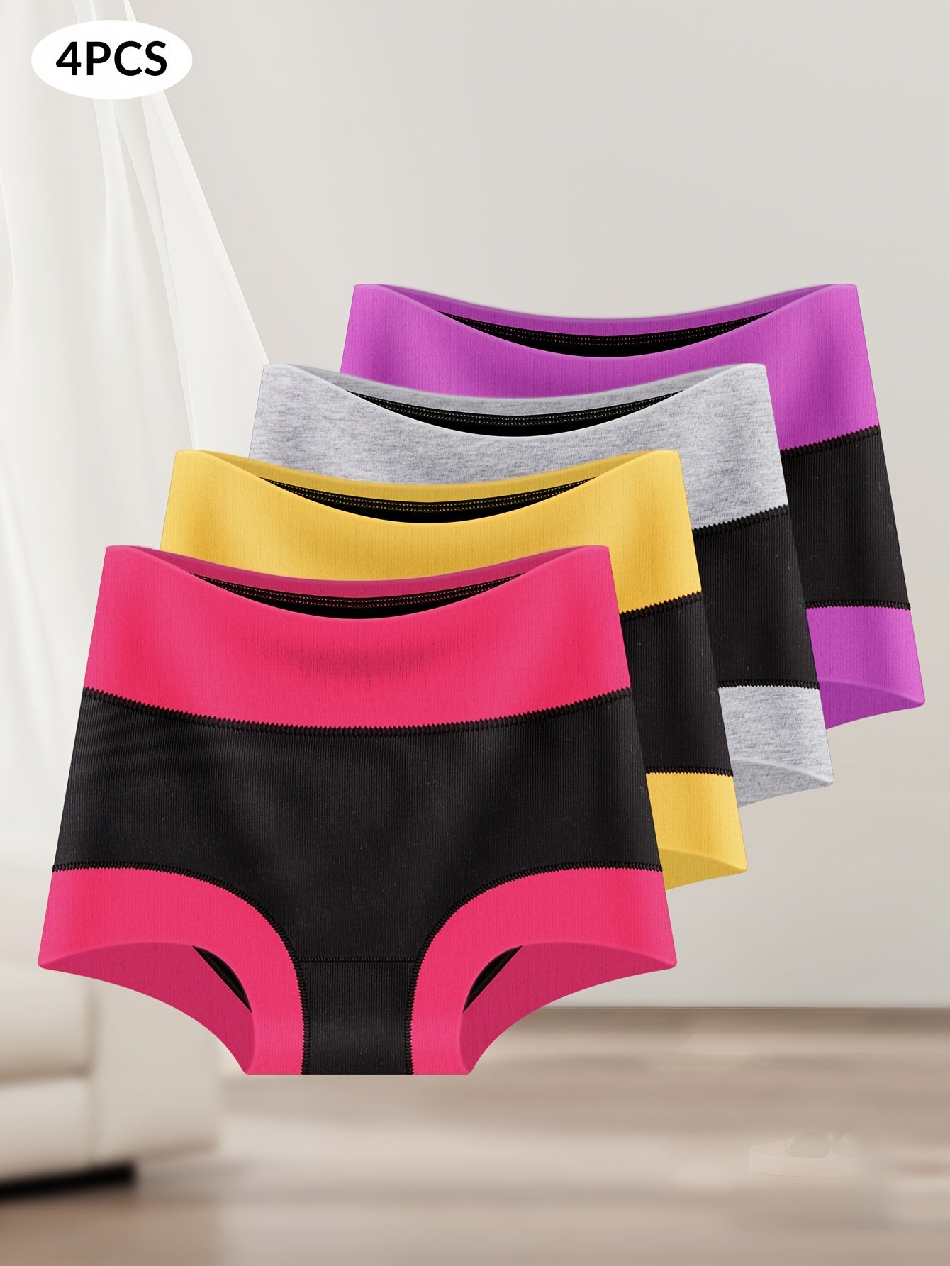 8pcs Women's Boyshorts High Waist Briefs, Boxer Briefs, Soft, Comfortable, Contrast Color, Light Tummy Control - Hiccupzz