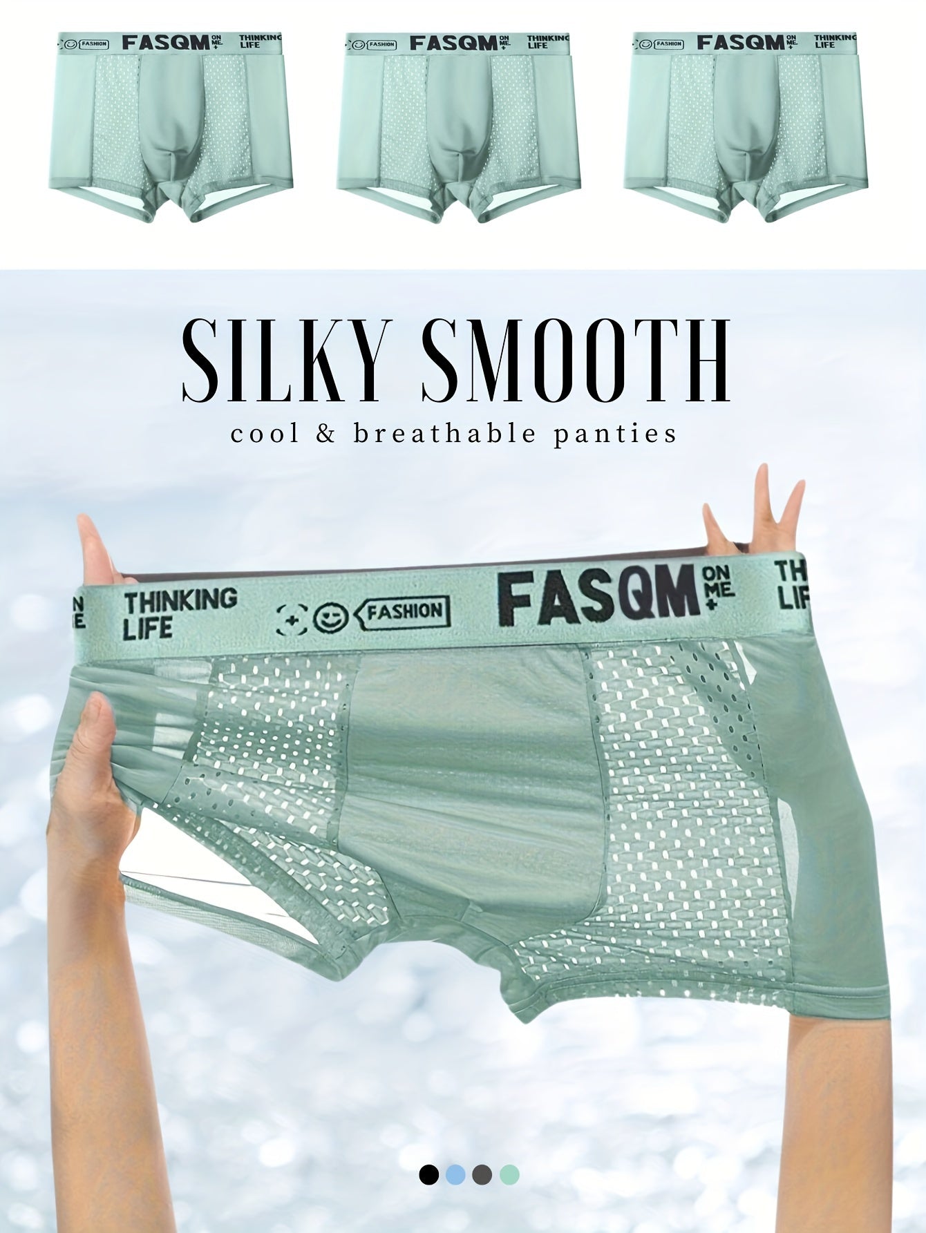 3-Pack Men's Ice Silk Breathable Mesh Boxer Briefs - Soft & Stretchy Comfy Underwear - Hiccupzz