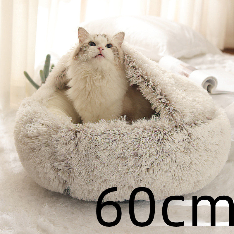 2 In 1 Dog And Cat Bed Pet Winter Bed Round Plush Warm Bed House Soft Long Plush Pets Bed Pet Products - Hiccupzz
