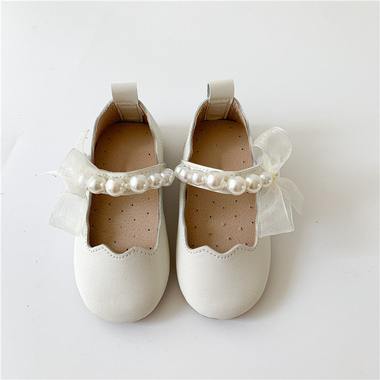 Girls Soft Bottom Pearl Bow Princess Shoes - Hiccupzz