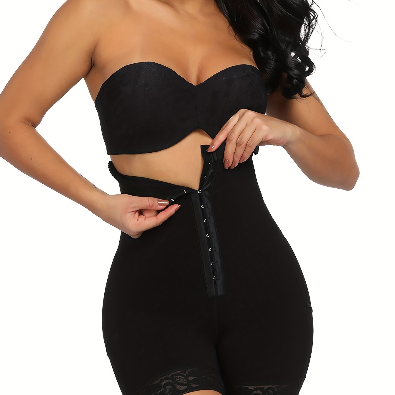 Women's Plus Simple Shapewear Shorts, Plus Size Contrast Lace Trim Front Closure Butt Lifting Thigh Slimmer Body Shaper - Hiccupzz