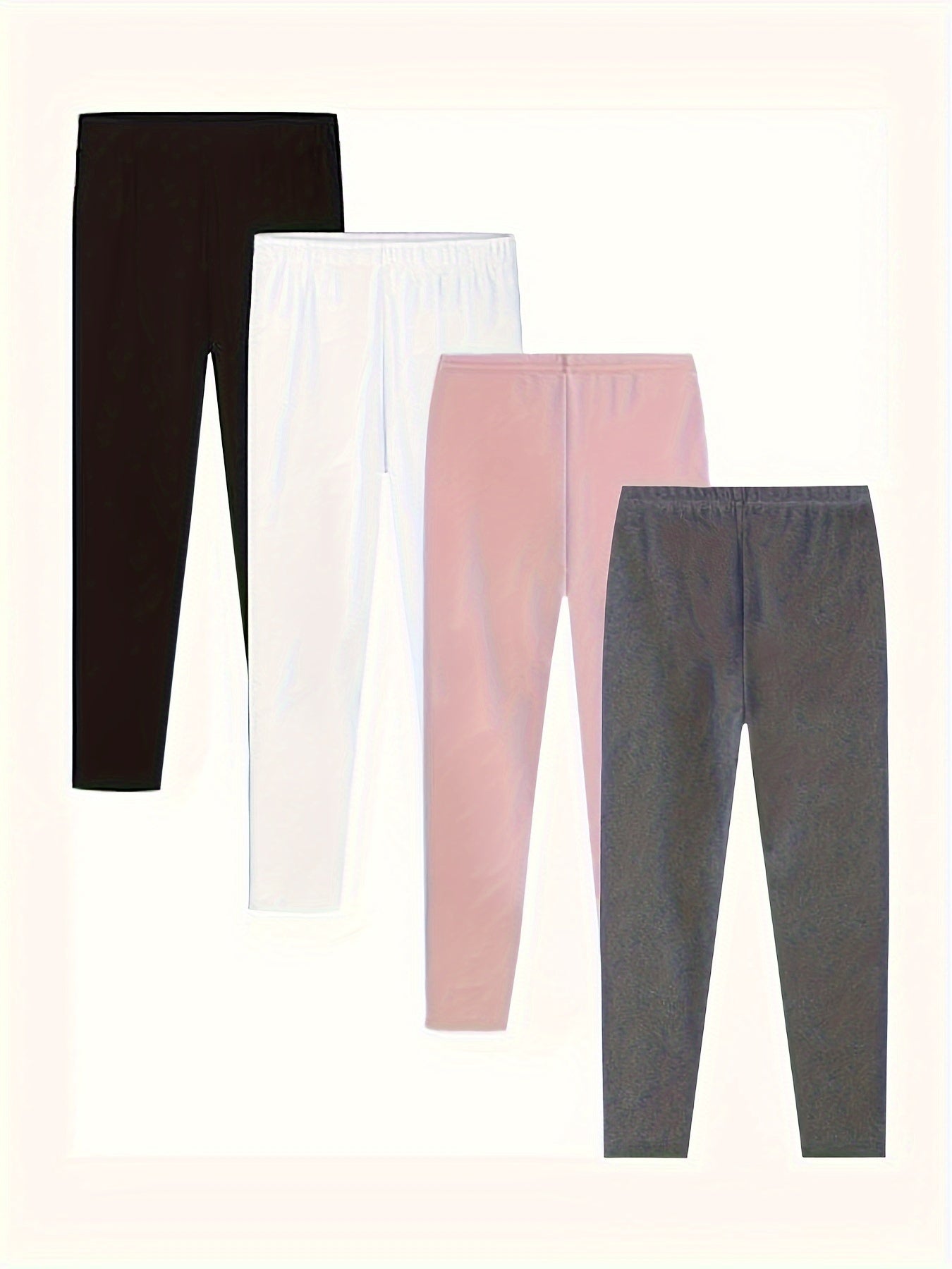 4 Pcs Kids' Thermal Pants Set - Solid Color Knit Fabric, Medium Stretch, Long Length, Mid-Rise Waist, Unisex, for Autumn/Winter - Hiccupzz