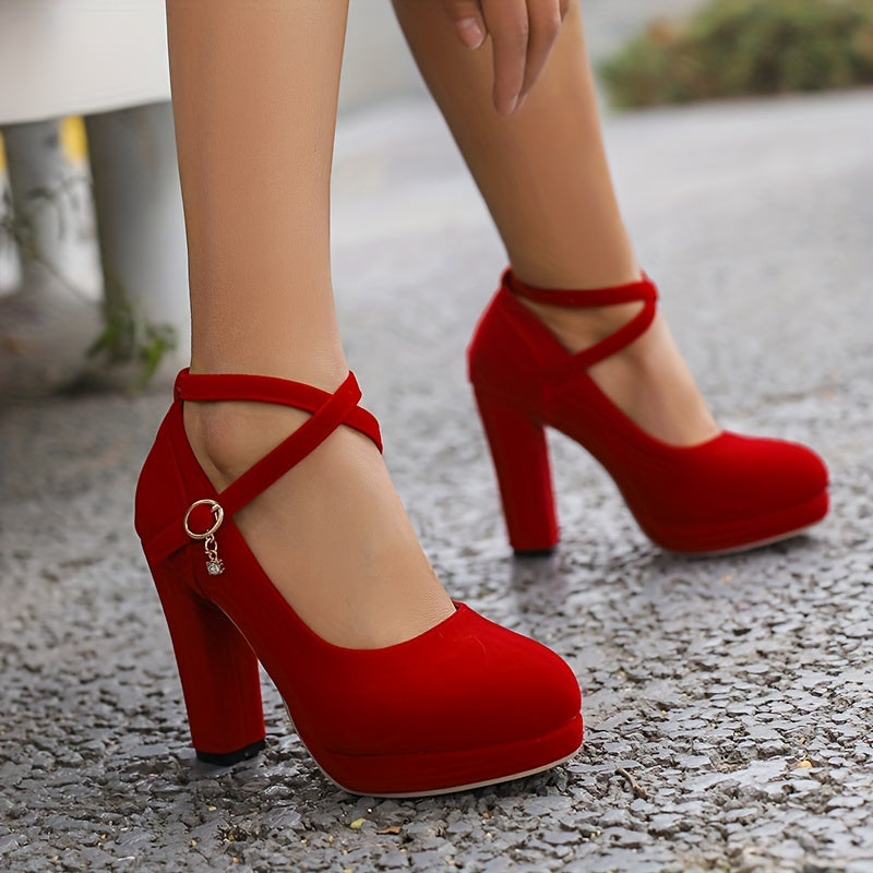 Elegant Women's Buckle Strap Platform Pumps for Weddings and Banquets - Hiccupzz