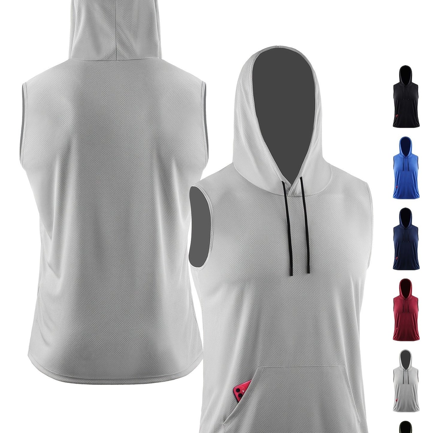 Men's Hooded Loose Vest, Breathable Slightly Stretch Sleeveless Comfy Tops For Men's Outdoor Activities - Hiccupzz