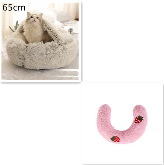 2 In 1 Dog And Cat Bed Pet Winter Bed Round Plush Warm Bed House Soft Long Plush Pets Bed Pet Products - Hiccupzz
