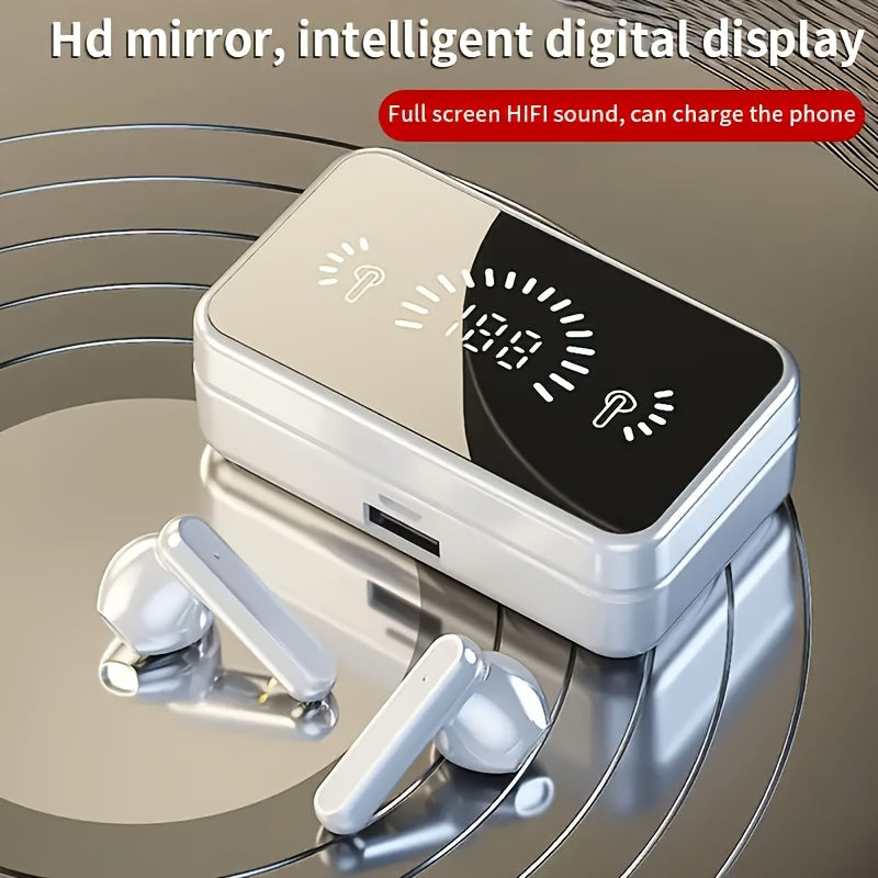 Long Working time, New Three-screen Intelligent Digital Display Power Wireless Earphones, High-end Fashionable Mirror Earphones, Mobile Phone Emergency Charging, Sports Game Music Headset - Hiccupzz