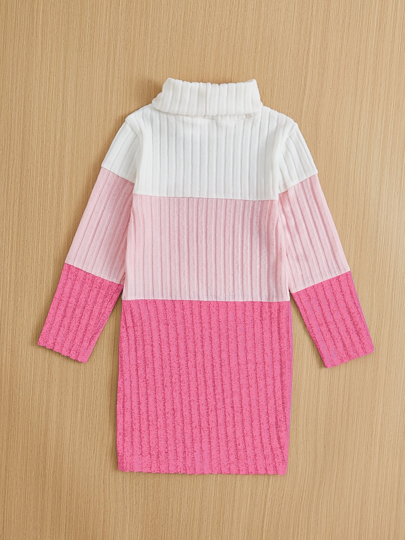 Girls Splicing Ribbed Knit Turtleneck Dress Kids Clothes Party Gift 3-8Y - Hiccupzz