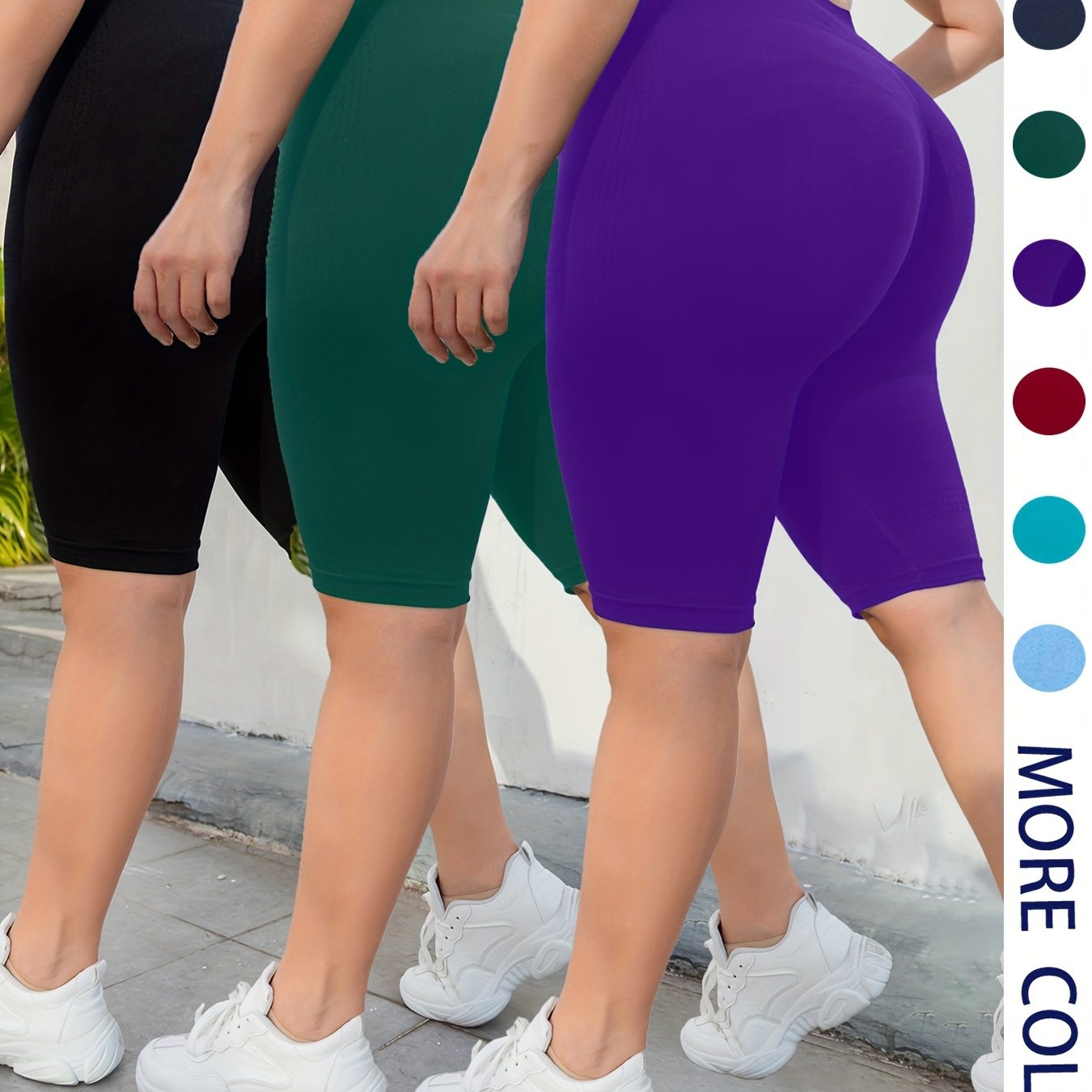 3-Pack Plus Size Yoga Shorts For Women, High Waist Peach Lift, Stretchy, Butt-lifting, High Elasticity, Fitness Activewear, Quick-Dry, Seamless Sport Shorts Set - Hiccupzz