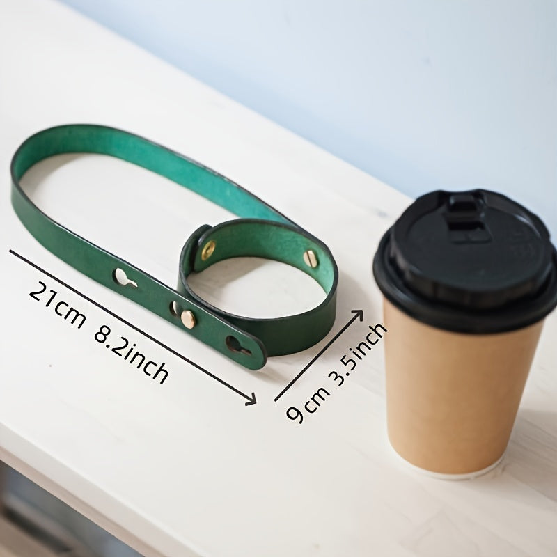 3 Pcs Faux Leather Coffee Cup Holders with Adjustable Straps - Perfect for Outdoor Adventures, Travel & Cruises - Vintage Green, Classic Brown, Deep Black - Hiccupzz