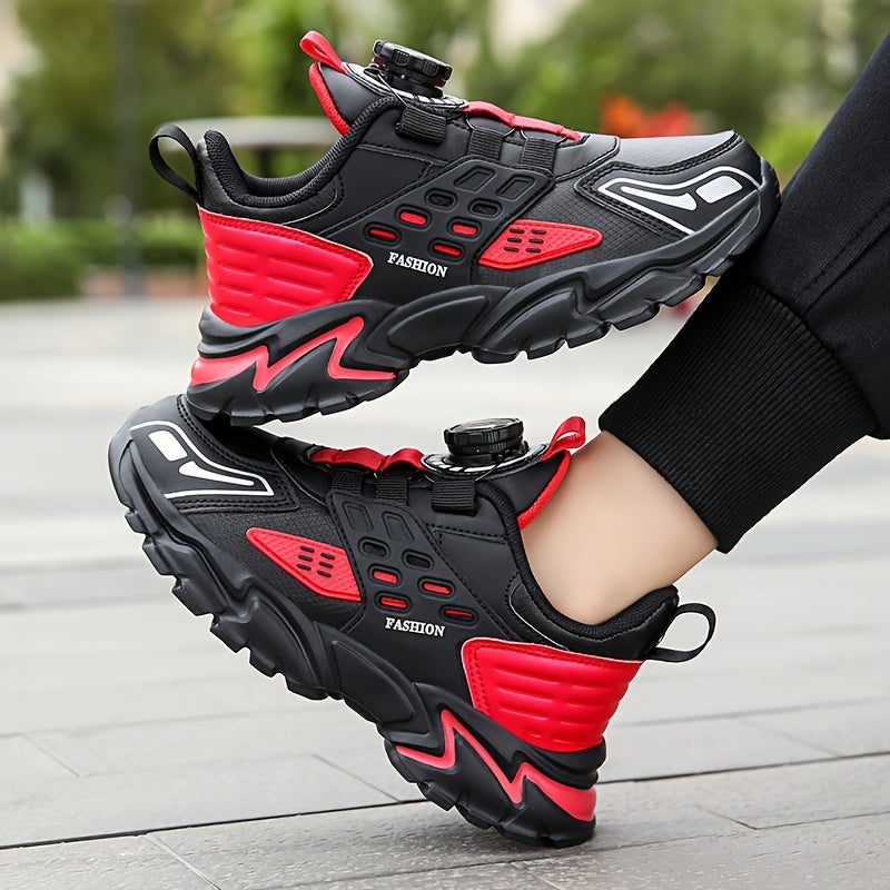 Boys' Casual Low-Top Running Shoes with Rotating Button, Comfy Non-Slip Sneakers for Outdoor Activities. - Hiccupzz