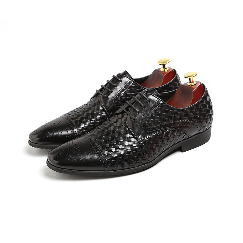 Men's New British Woven Pointed Business Leather Shoes - Hiccupzz