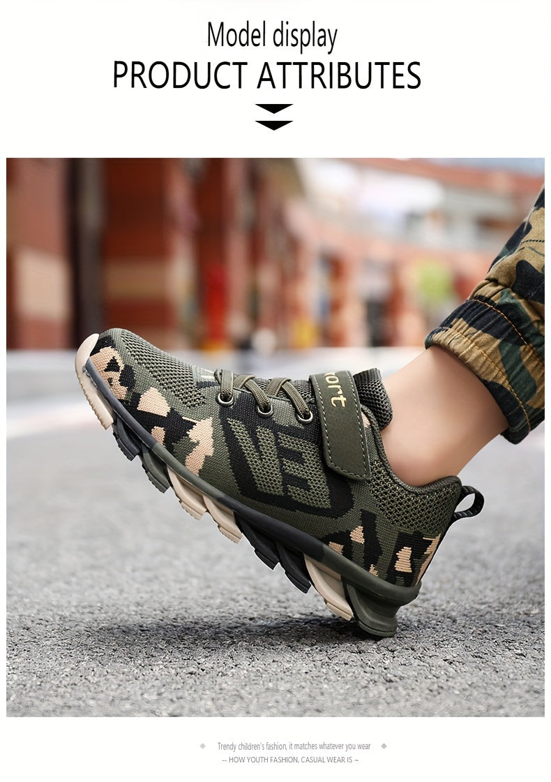 Boy's Trendy Camouflage Mesh Breathable Sneakers, Comfy Non-Slip Soft Sole Running Shoes - Hiccupzz