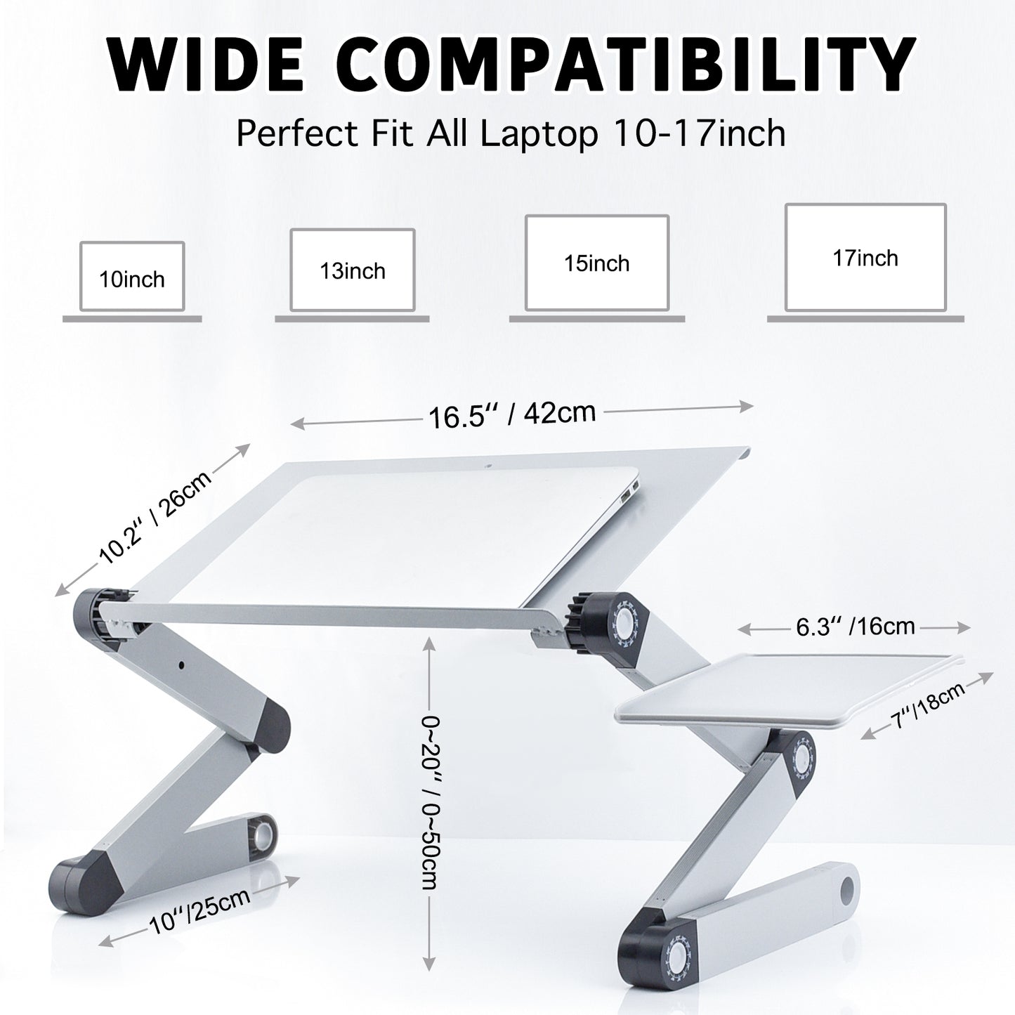 Adjustable Laptop Stand, RAINBEAN Laptop Desk with 2 CPU Cooling USB Fans for Bed Aluminum Lap Workstation Desk with Mouse Pad, Foldable Cook Book Stand Notebook Holder Sofa,Amazon Banned - Hiccupzz