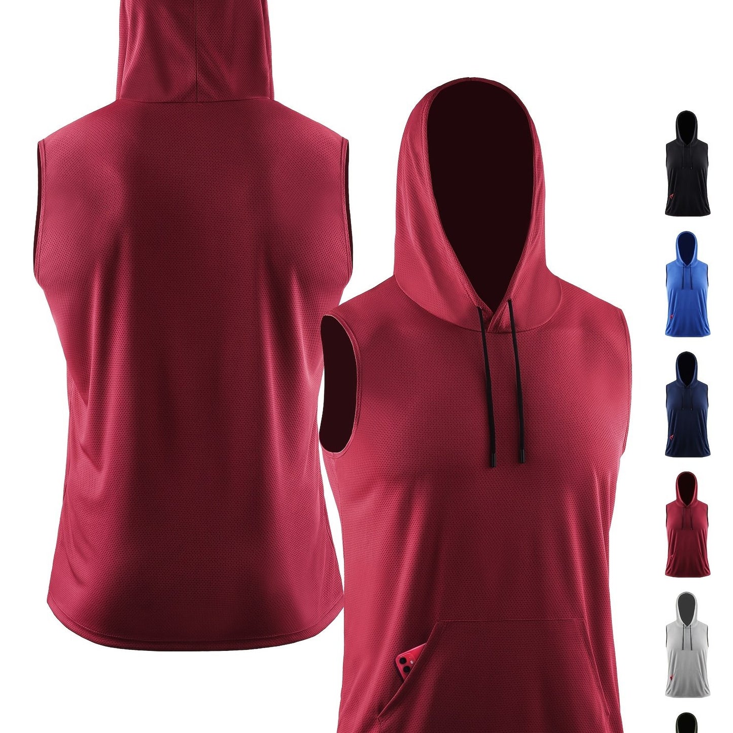 Men's Hooded Loose Vest, Breathable Slightly Stretch Sleeveless Comfy Tops For Men's Outdoor Activities - Hiccupzz