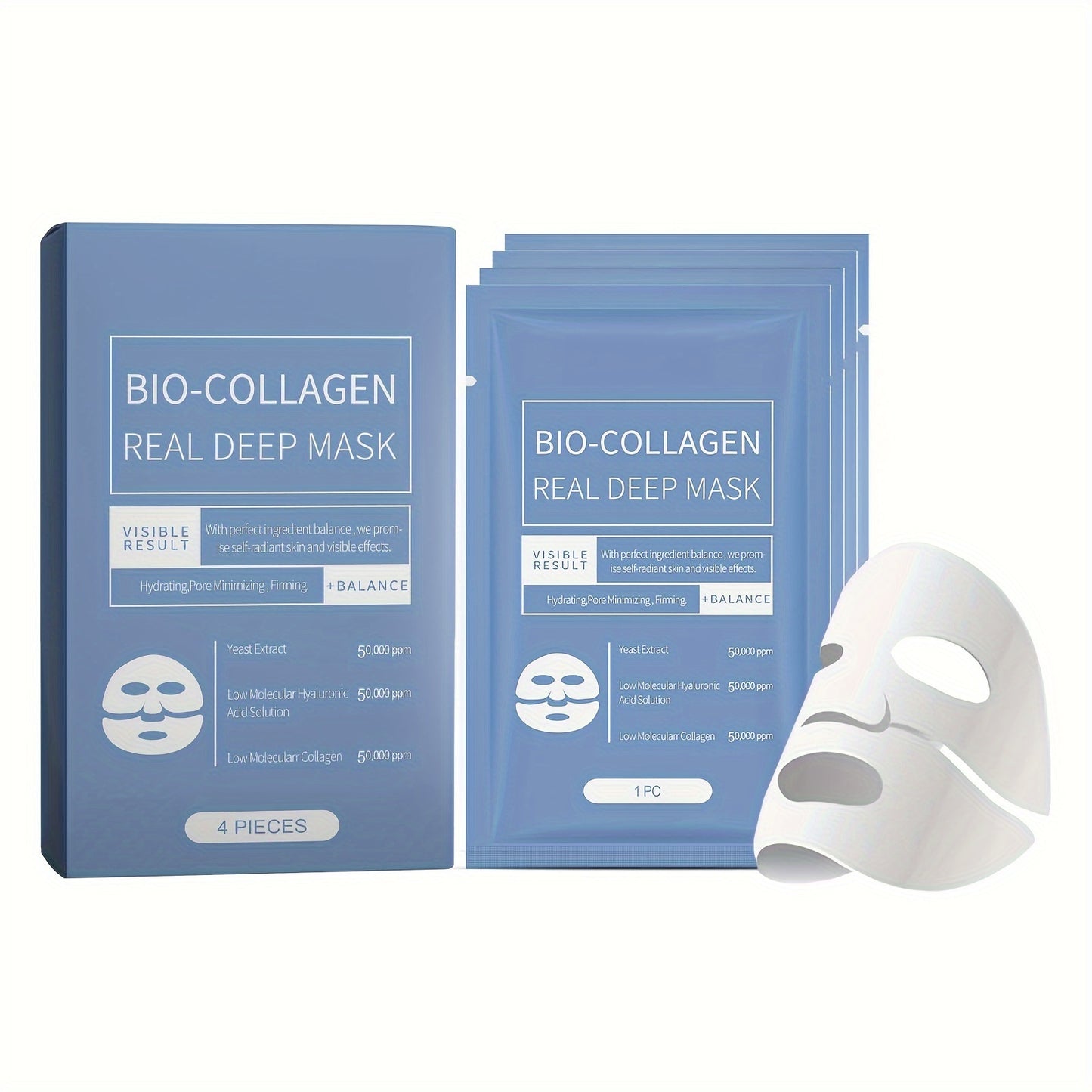 Bio-Collagen Deep Mask Pack - Hydrating & Firming with Collagen, Hyaluronic Acid & Vitamin E. 4 PCS/Box (2/3/4 Boxes). - Hiccupzz