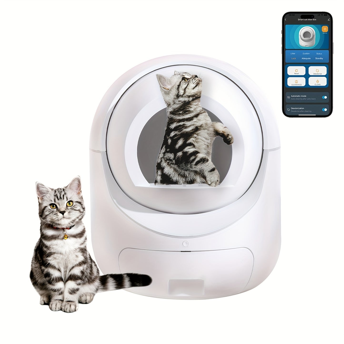 Self-Cleaning Cat Litter Box with APP Control - Automatic Odor Removal & Safety Protection for Multiple Cats - Hiccupzz