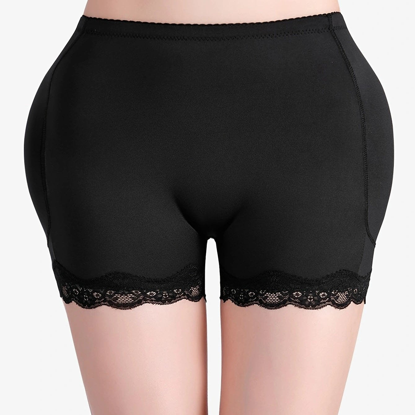 Women's Casual Shapewear Bottoms, Plus Size Contrast Lace Padded Butt Lifting Thigh Slimming Shorts - Hiccupzz