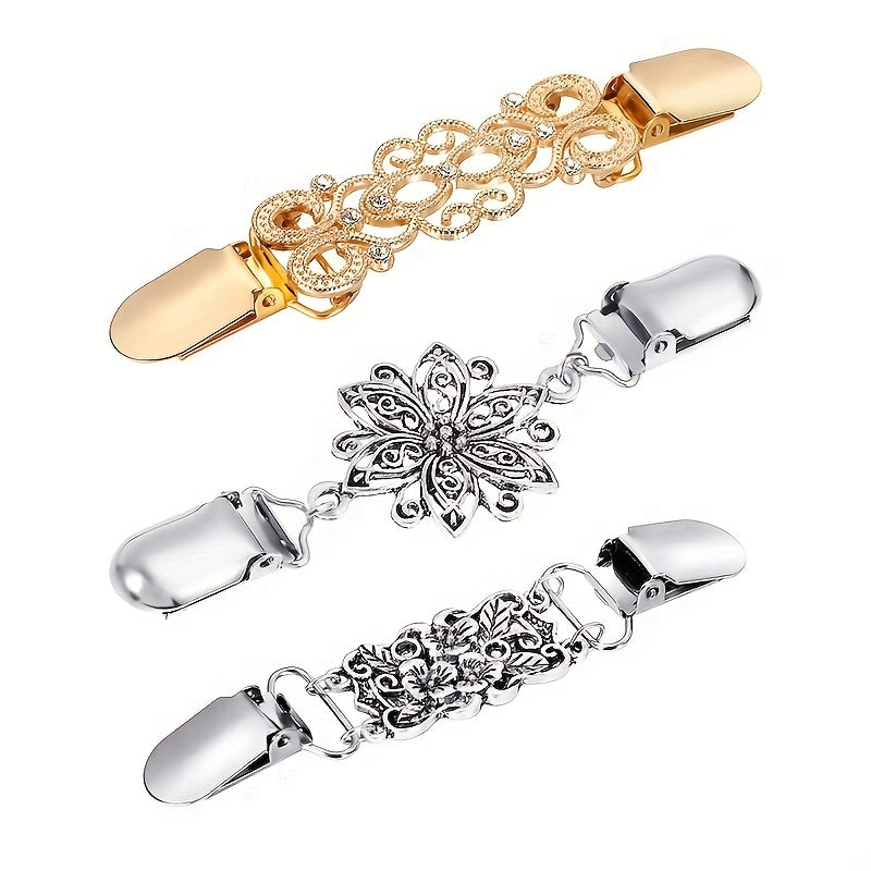 3 Pack Vintage Sweater Shawl Clips - Retro Cardigan Collar Clips for Women and Girls - Hiccupzz
