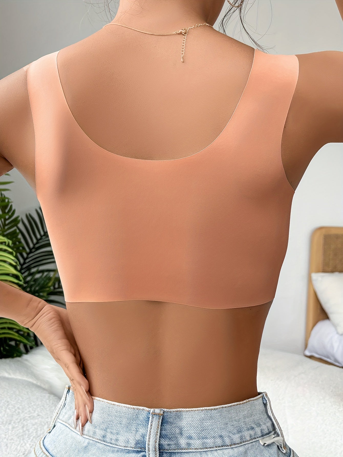 Simple Solid Contrast Lace Front Buckle Bra, Comfy & Breathable Wireless Push Up Bra - Hiccupzz
