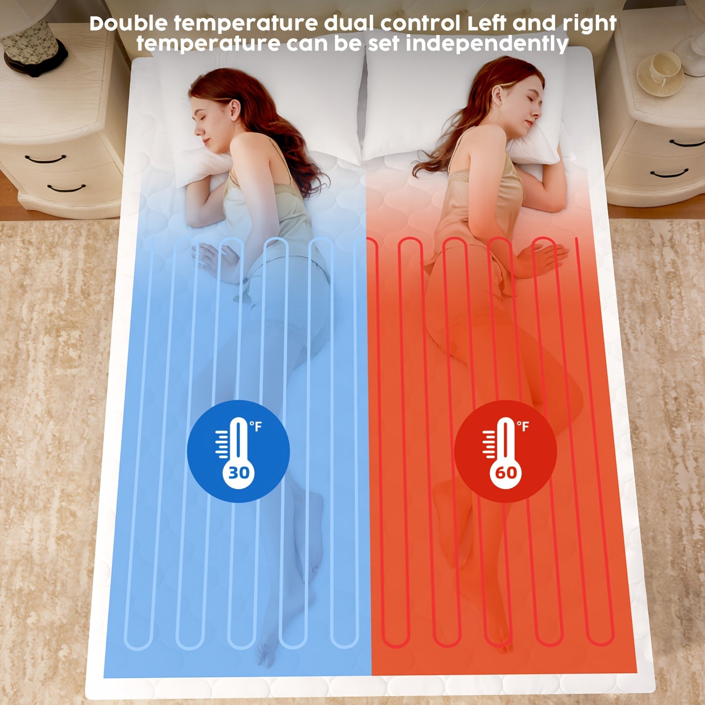 1 Pc HYLEORY Electric Heated Mattress Pad - Dual Temperature Control, 9 Heat Settings, 1-9 Hour Auto Shut-Off, Machine Washable, Hypoallergenic, Soft Cozy, 110-127V US Plug