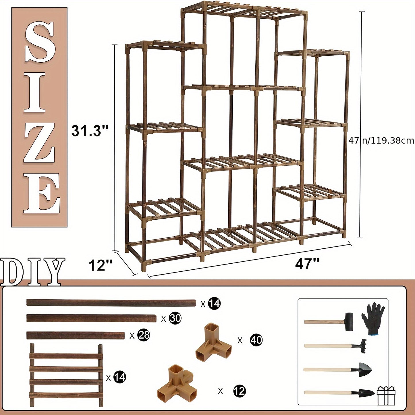 16 Tier Plant Stand - Indoor/Outdoor Tall Flower Shelf Rack for Pots, Garden, Living Room, Office