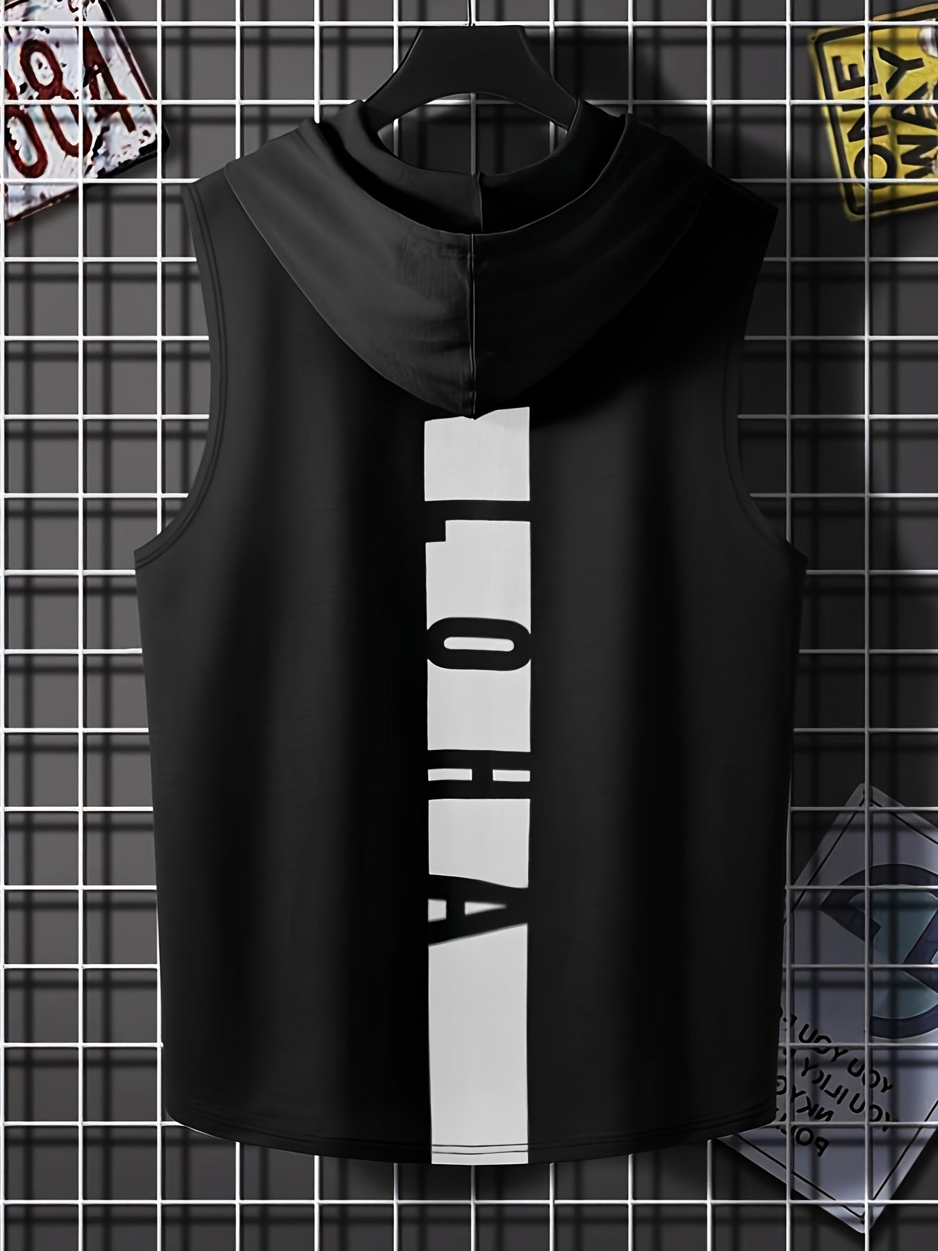 Men's Sleeveless Hooded Tank Top With Letter Print, Casual Sportswear, Gym Fitness Vest - Hiccupzz