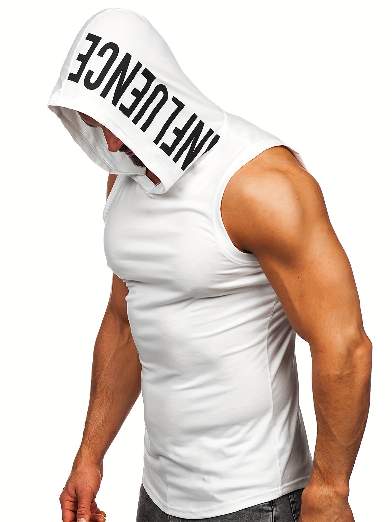 Men's Quick-Dry Hooded Tank Top with Letter Print - Moisture-Wicking Athletic Sleeveless Shirt for Gym & Running - Hiccupzz