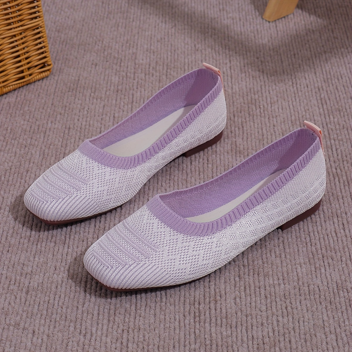 Women's Breathable Square Toe Slip-On Flats, Lightweight & Comfortable Casual Shoes - Hiccupzz