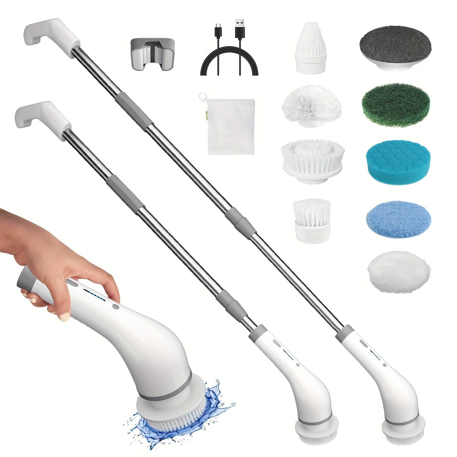 Electric Spin Scrubber, Electric Cleaning Brush - 2 Speeds, SXT-160 Cordless Power Spinning Cleaner Brush, Handheld Shower with 8 Replaceable Brush Heads for Tile, Tub, Sink, Wall, Bathroom - Hiccupzz