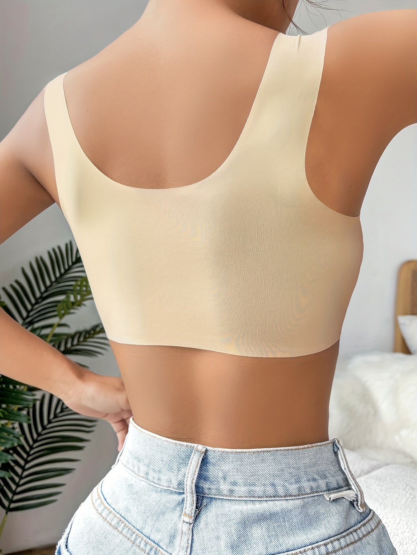 Simple Solid Contrast Lace Front Buckle Bra, Comfy & Breathable Wireless Push Up Bra - Hiccupzz