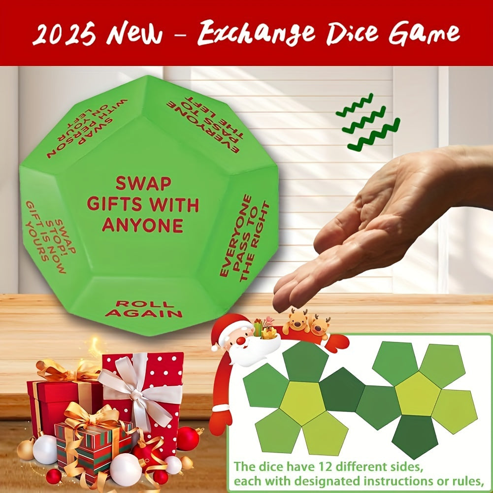 Xmas Twist Santa's Surprise Gift Exchange Dice - 12 Sides, Perfect for Christmas Party Games, 3x3 Inches