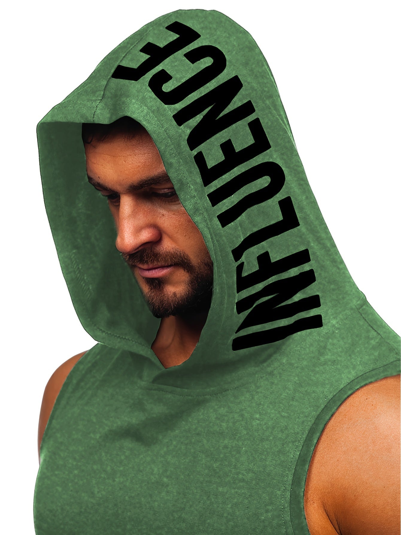 Men's Quick-Dry Hooded Tank Top with Letter Print - Moisture-Wicking Athletic Sleeveless Shirt for Gym & Running - Hiccupzz
