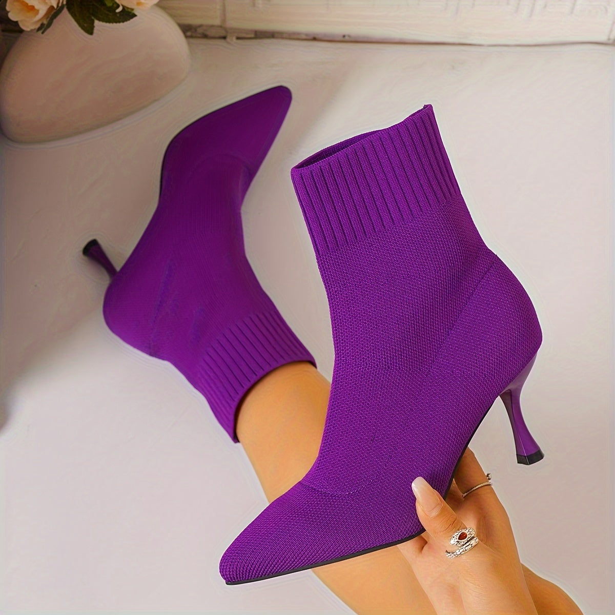 Women's Elegant Pointed Toe Ankle Boots - All-Season Slip-On Dress Boots with Stiletto Heel - Hiccupzz